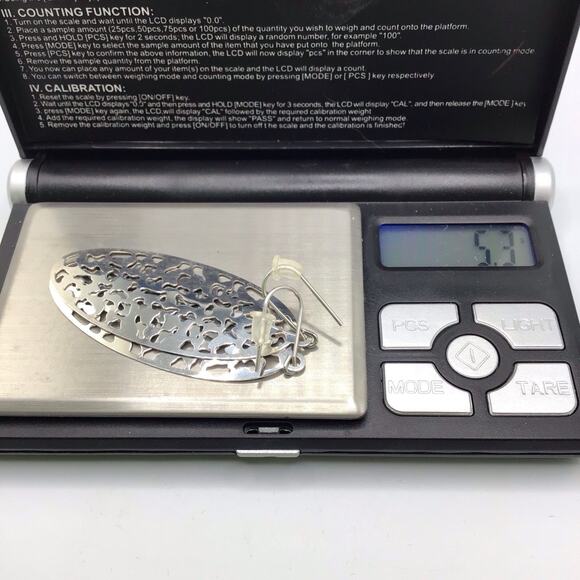 Sterling Silver Oval Cutout Dangle Earrings Hook 5.3g Modern Abstract Design - Picture 13 of 15